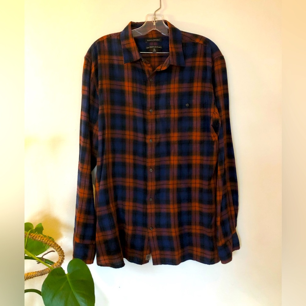 Banana Republic Orange and Purple Plaid Shirt Men’s XL